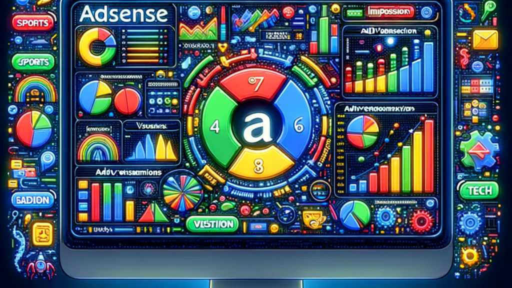 Buntes AdSense-Dashboard mit verschiedenen Diagrammen und Grafiken
