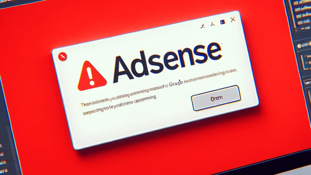 AdSense-Warnmeldung auf einem Bildschirm mit rotem Hintergrund