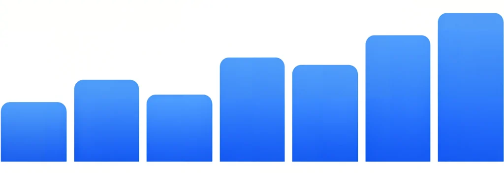 Blue gradient bar chart showing a rising trend from left to right with increasing bar heights.