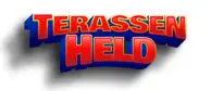Logo with bold, 3D red and blue text reading 'TERASSEN HELD' and a black drop shadow.